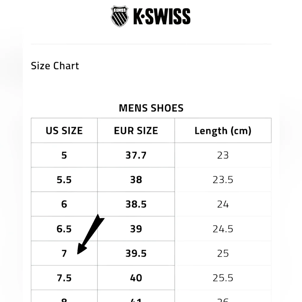 K-Swiss size measurement